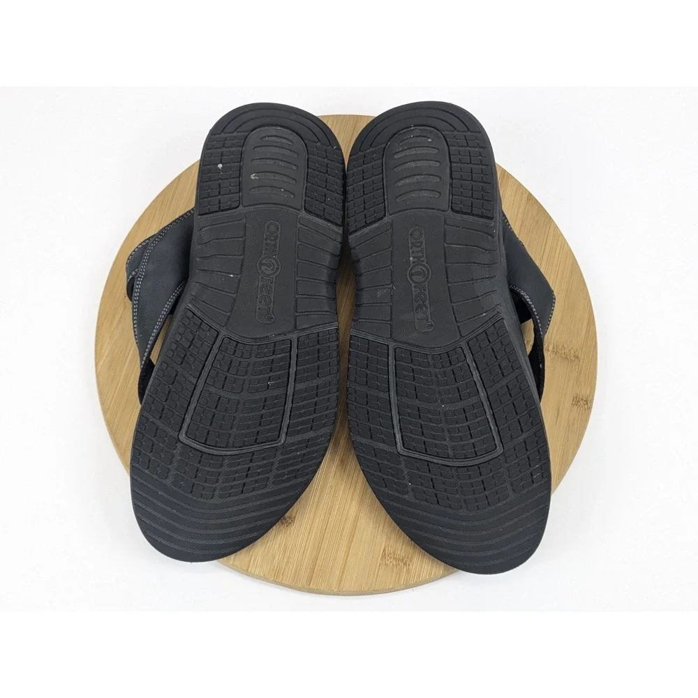 Orthofeet Sandals Mens 11.5 D Black Leather Adjustable Slip On Outdoor Vacation